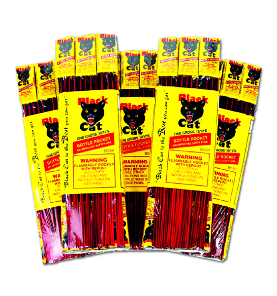Flashlight Bottle Rockets w/Report Black Cat Fireworks
