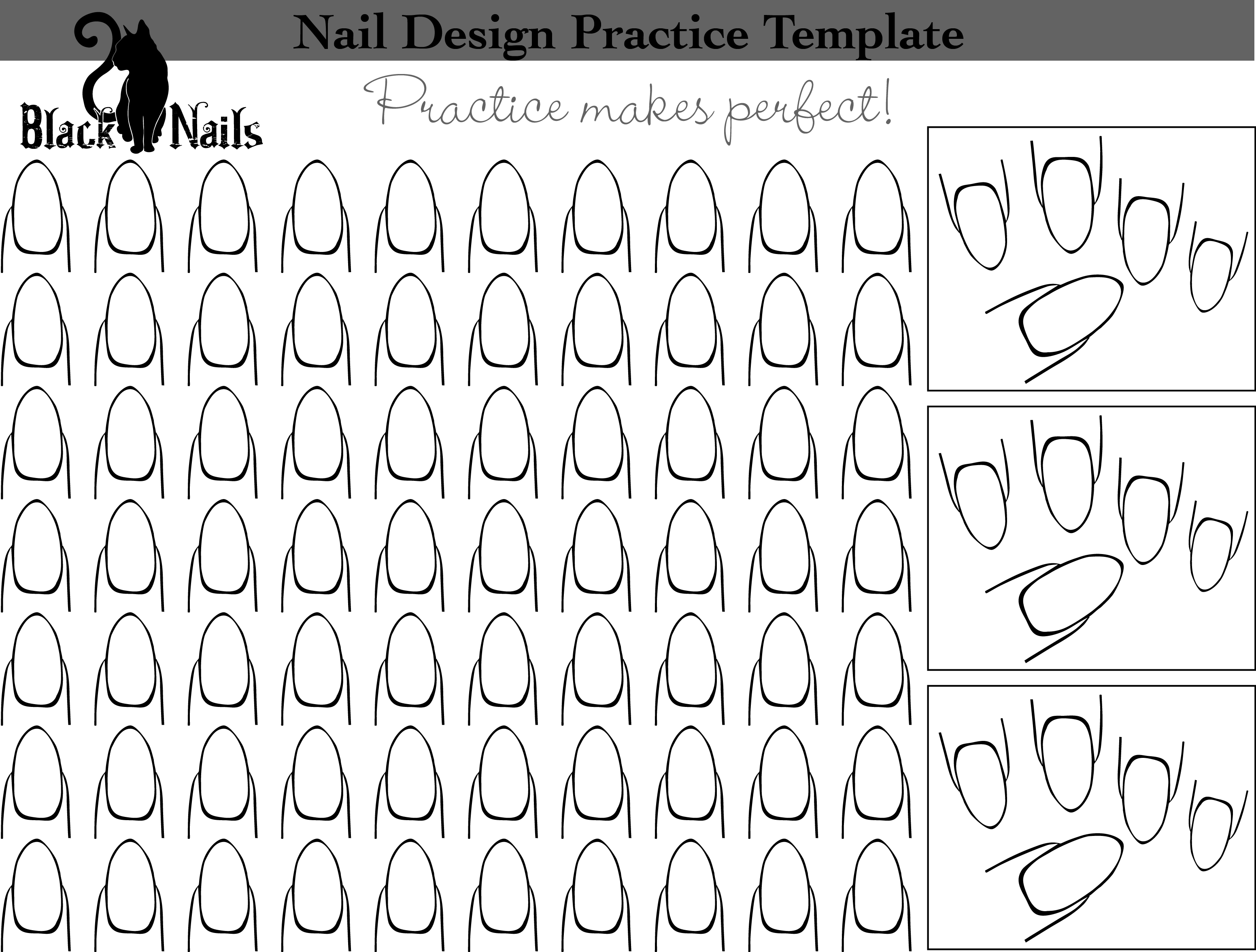 Nail Art Design Practice Templates or Sheets All Versions Black Cat Nails