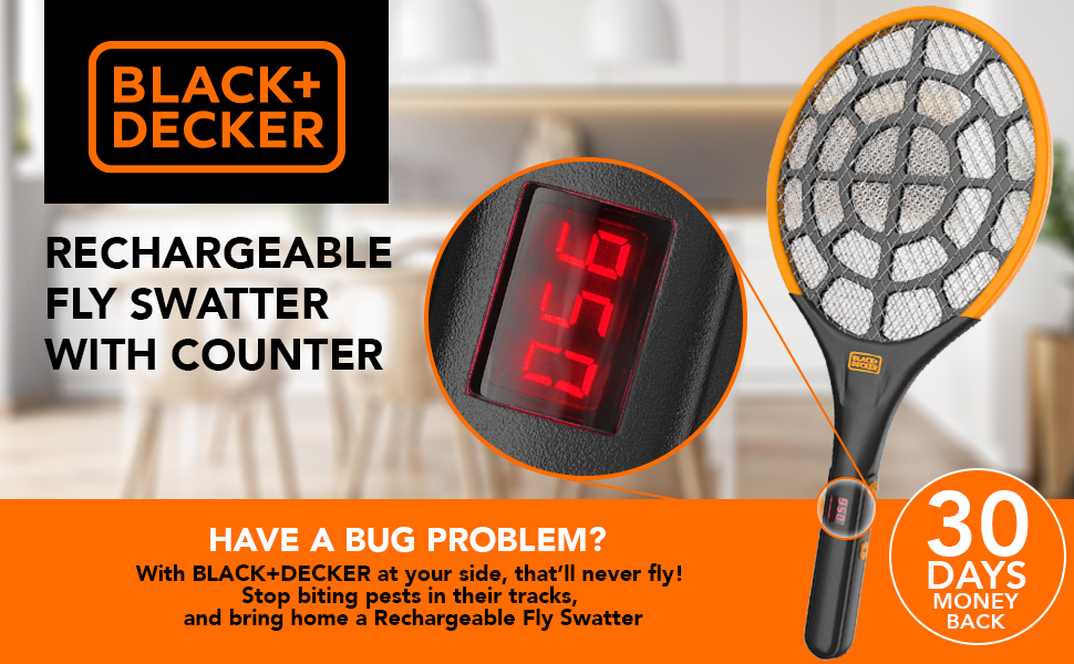 2500V Rechargeable Battery Operated Electric Fly Swatter With Counter