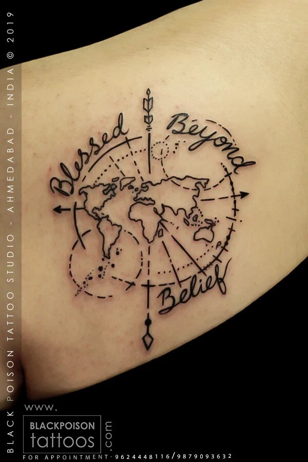 World map Tattoo Best Tattoo Studio in India Black Poison Tattoos