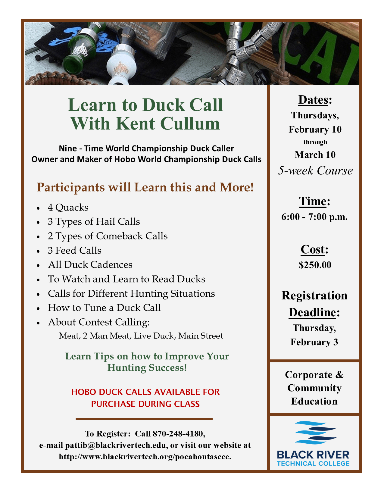 Learn to Duck Call with Kent Cullum Black River Technical College