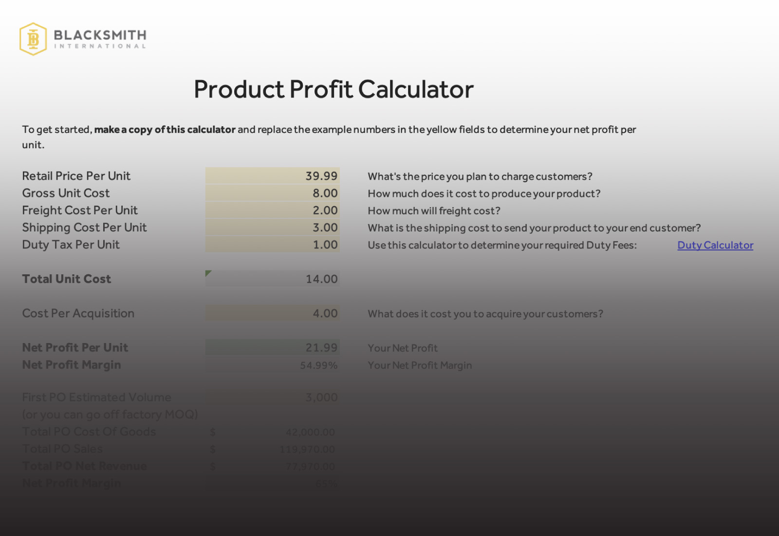 MANUFACTURING COST CALCULATOR Blacksmith International