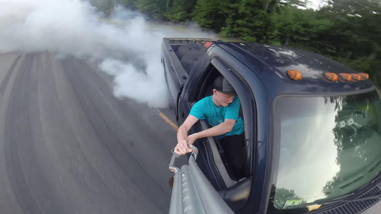 7.3 Powerstroke Blows Turbo Laying Down One Of The Longest Burnouts