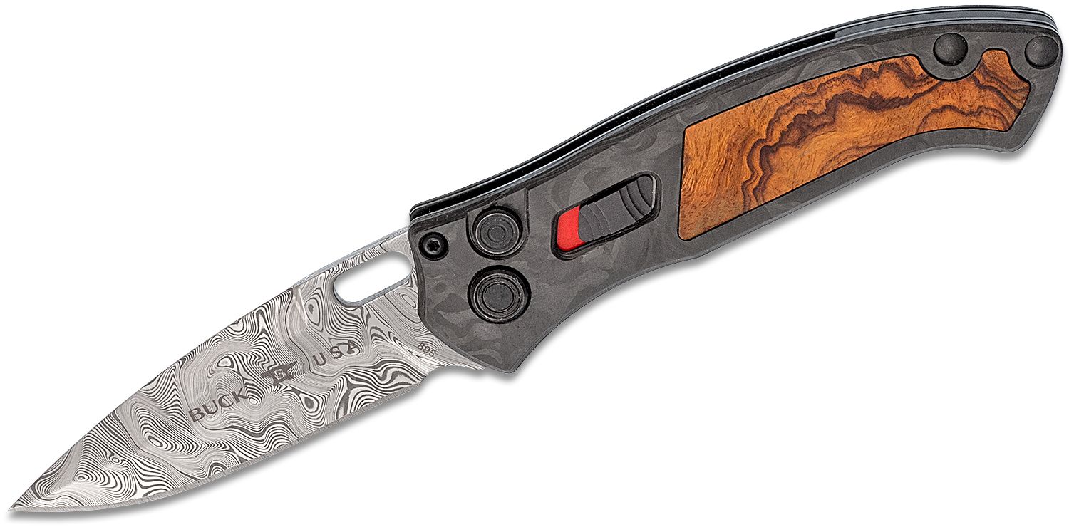 Buck Knives 898 Impact Damasteel Marbled Carbon Fiber Ironwood Limited