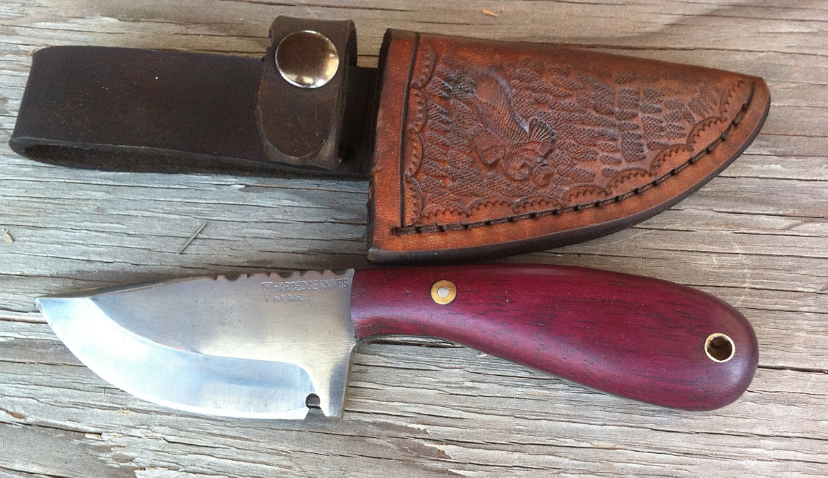 Tear Drop Skinner with Purple Heart wood handle Hard Edge Knives