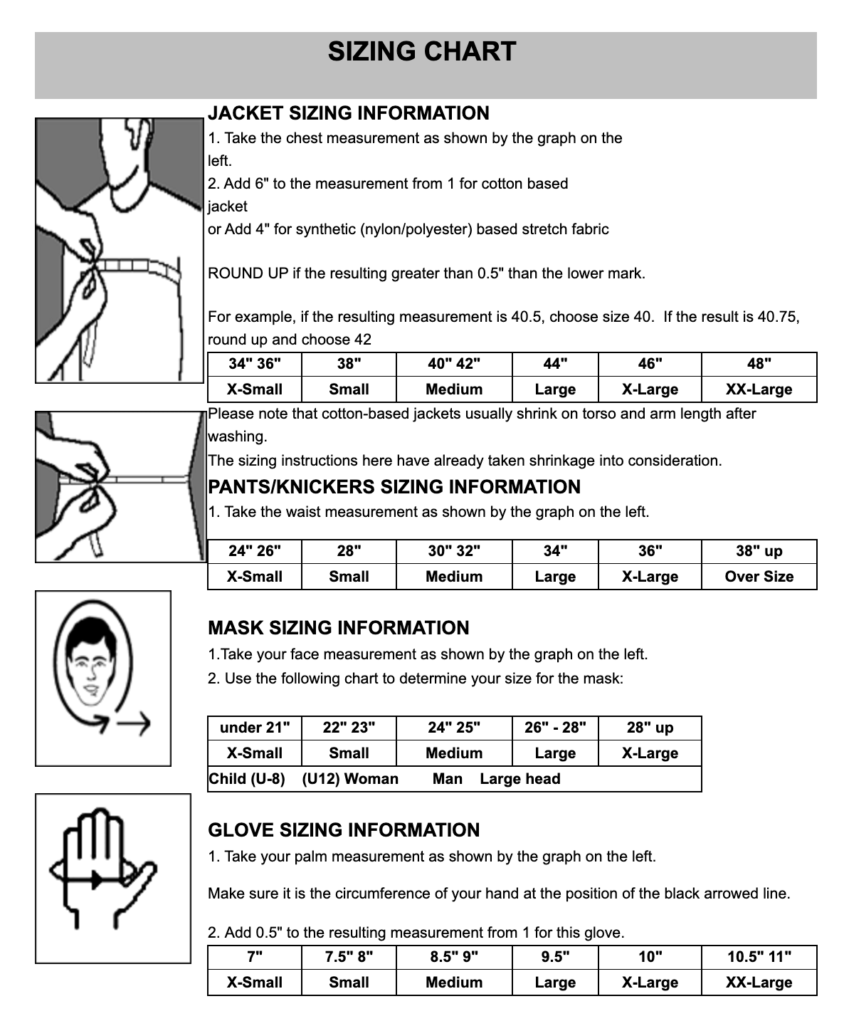 Sizing Information – Bladeworks Fencing Club