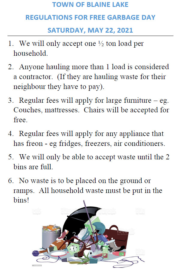 Free Garbage Day Rules Blaine Lake, Saskatchewan