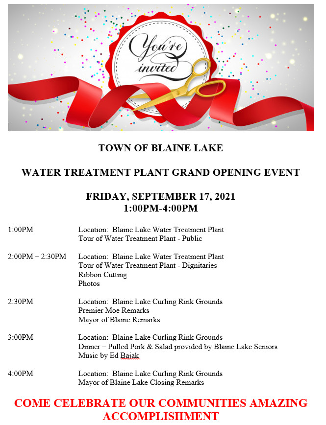 Water Treatment Plant Grand Opening Blaine Lake, Saskatchewan