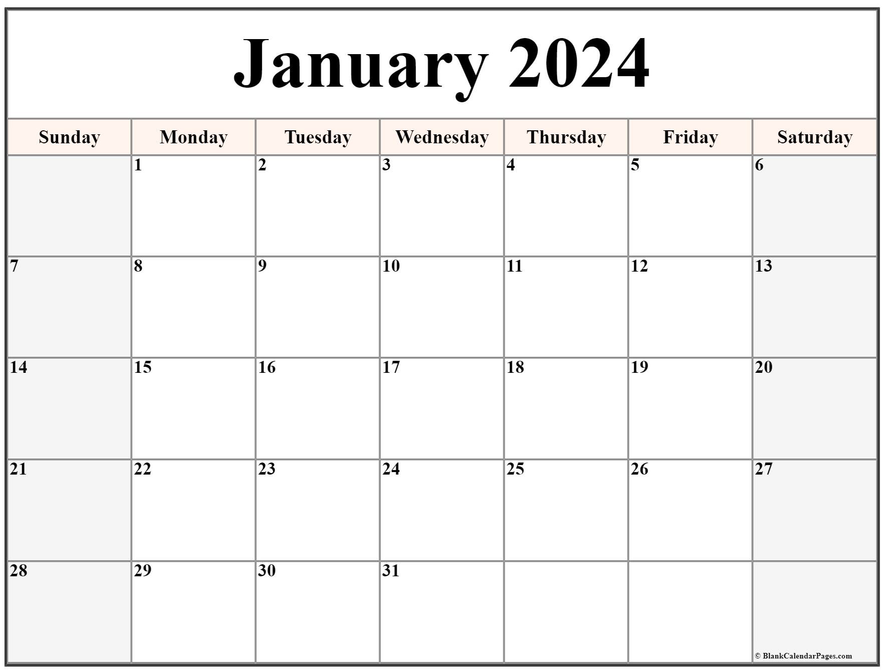 January 2024 calendar free printable calendar