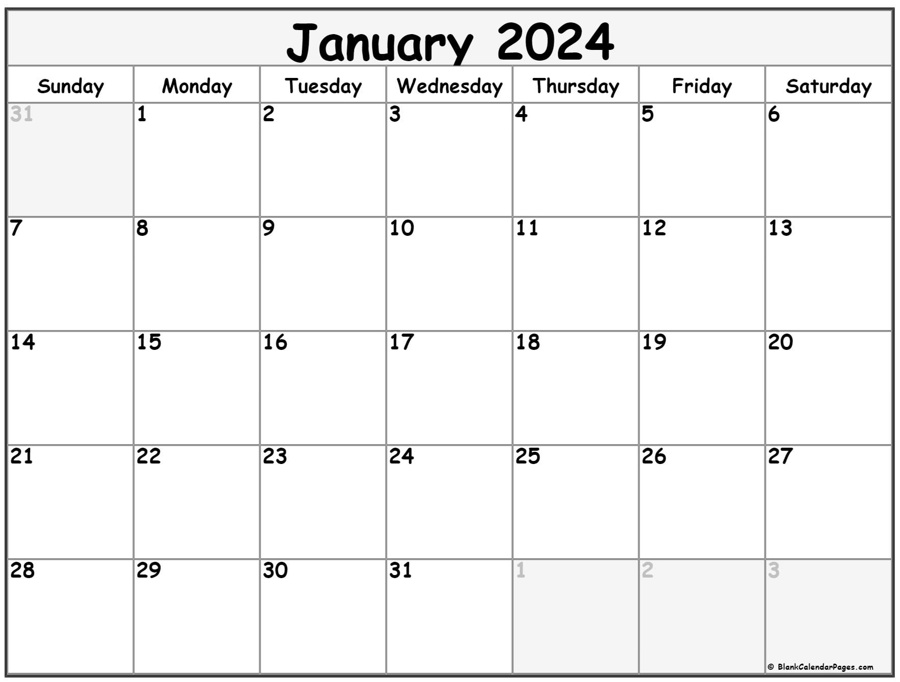 January 2024 calendar | free printable calendar