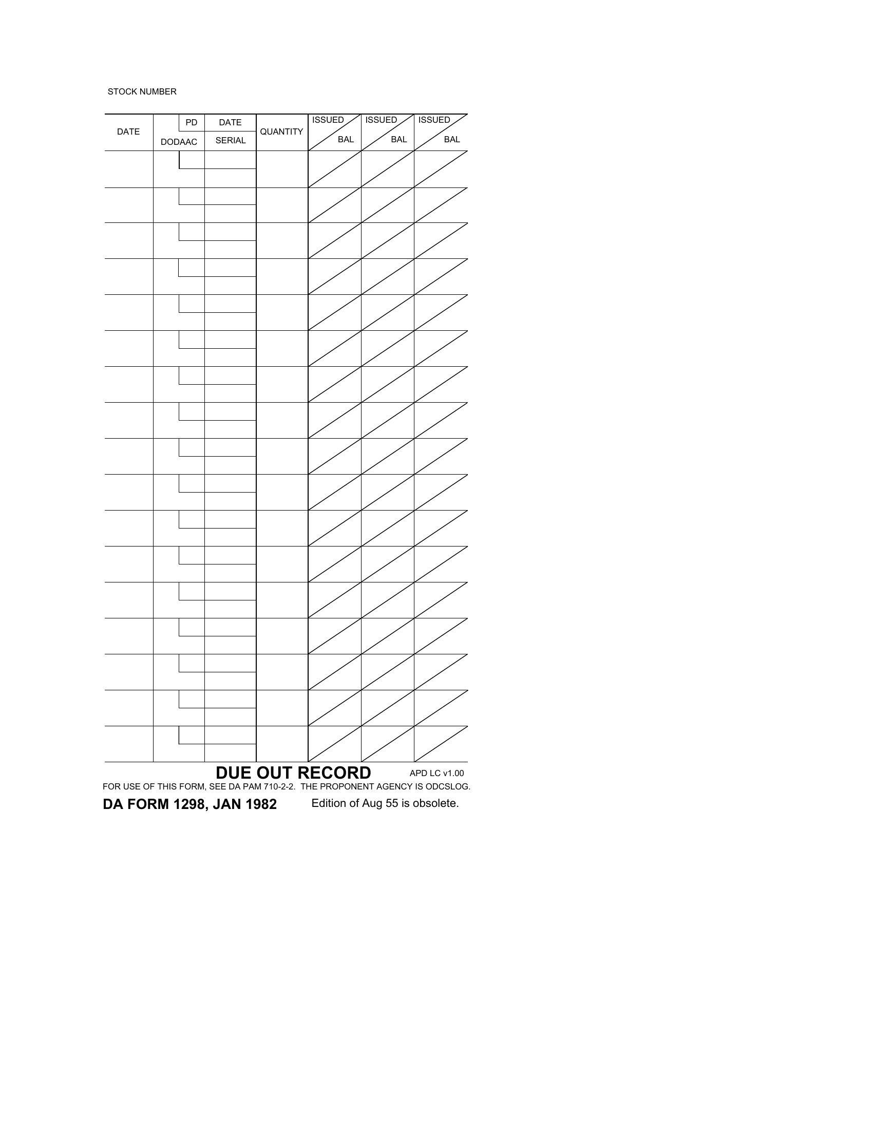 DA Form 1298. Due Out Record Forms Docs 2023