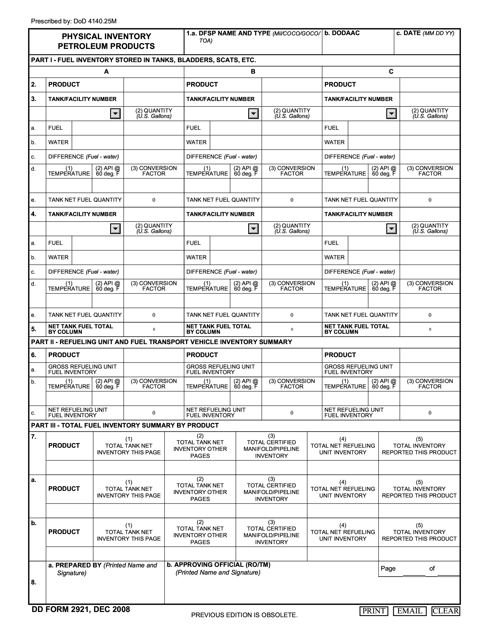 DD Form 2921. Physical Inventory Petroleum Products Forms Docs 2023