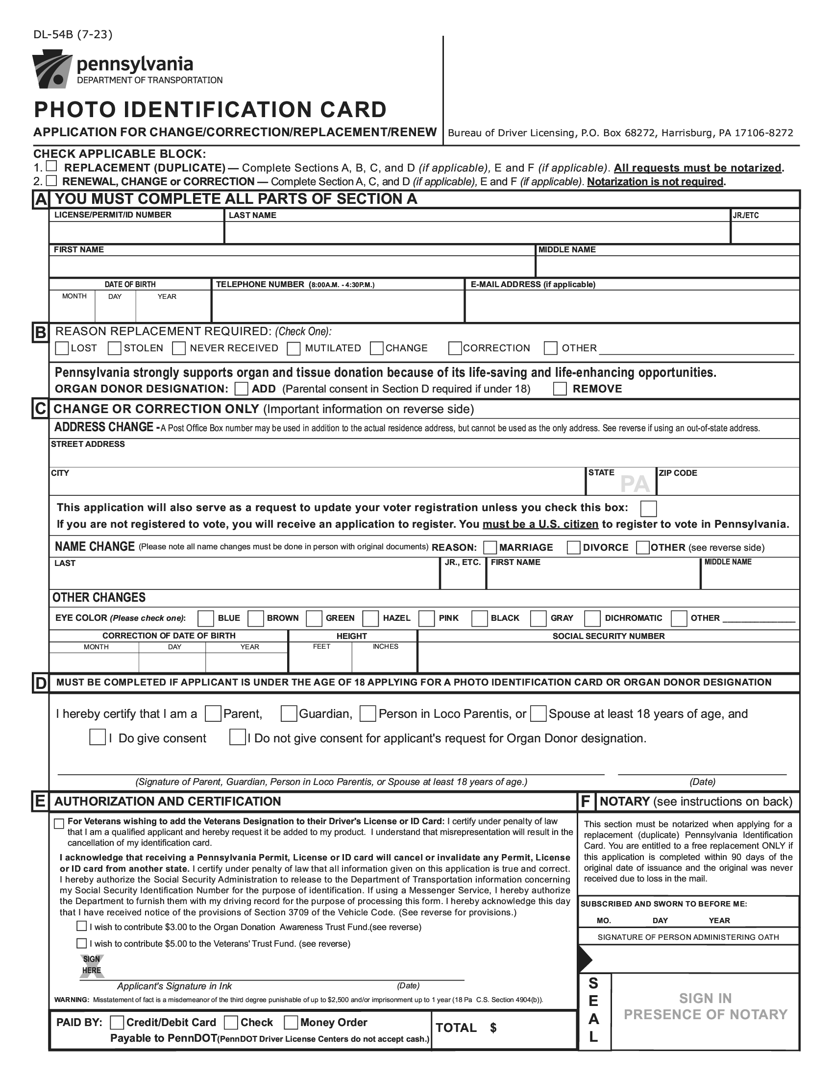 Form DL54B. Photo Identification Card Forms Docs 2023