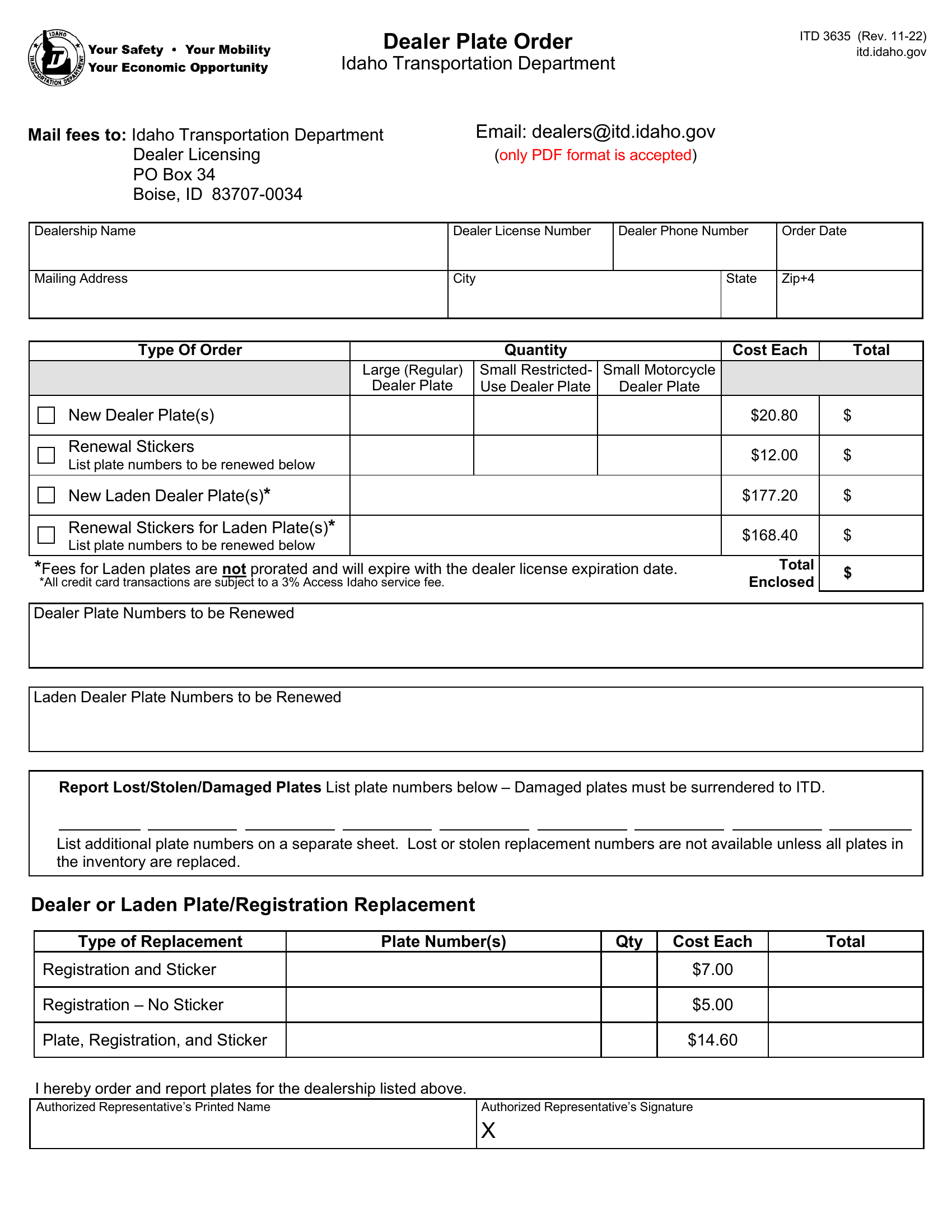 Form ITD 3635. Application for Dealer Plate Forms Docs 2023