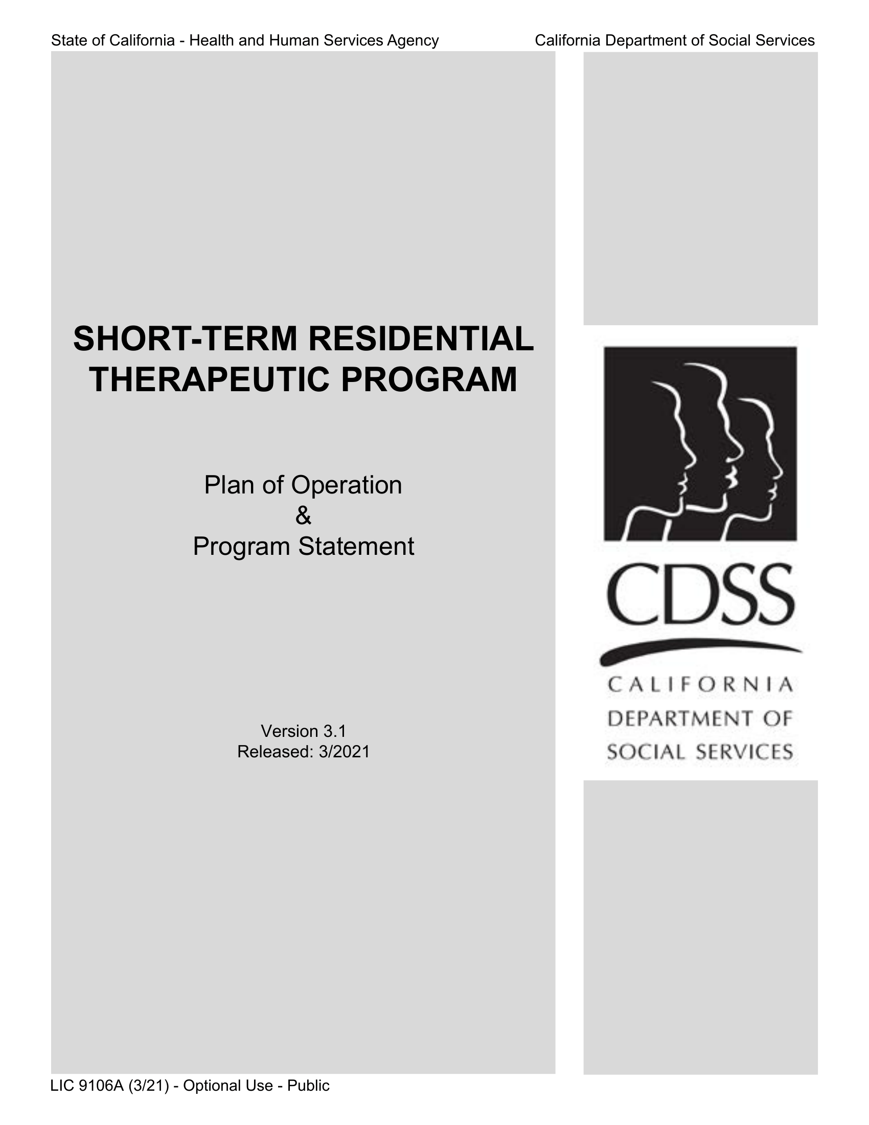 Form LIC 9106A. ShortTerm Residential Therapeutic Program California