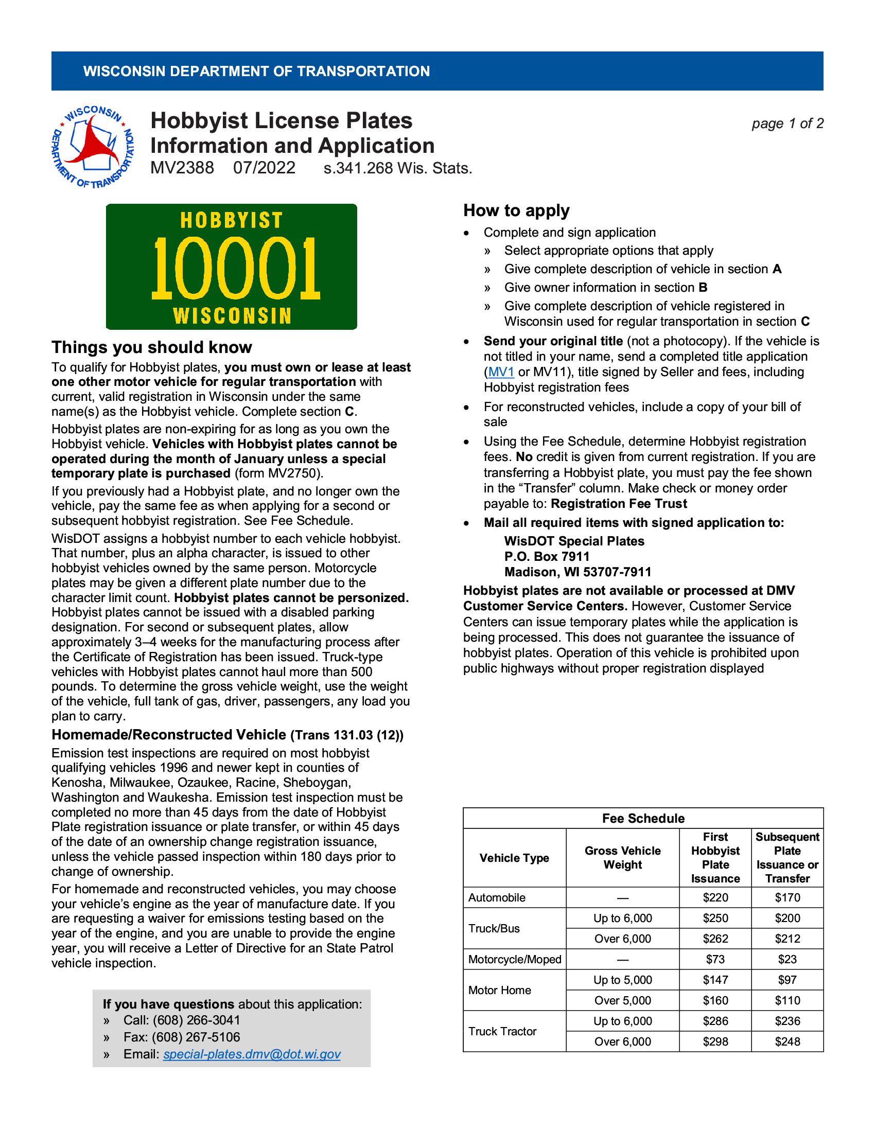 Form MV2388. Hobbyist License Plates Forms Docs 2023