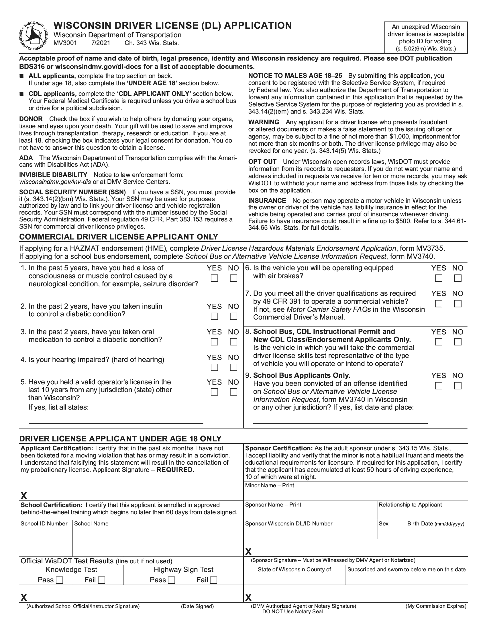 Form MV3001. Wisconsin Driver License Application Forms Docs 2023