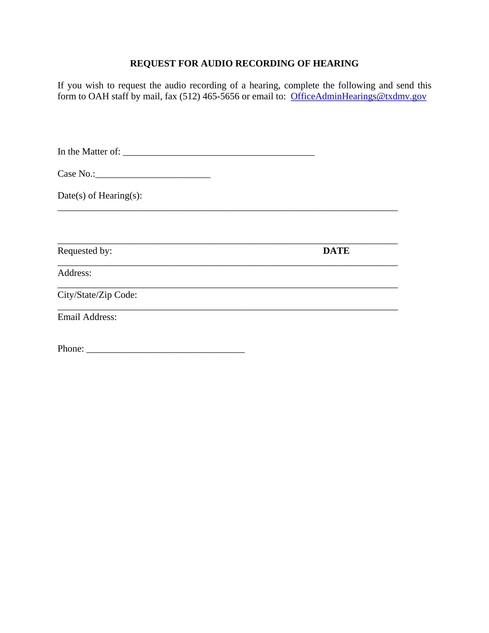 Request For Audio Recording Texas Forms Docs 2023