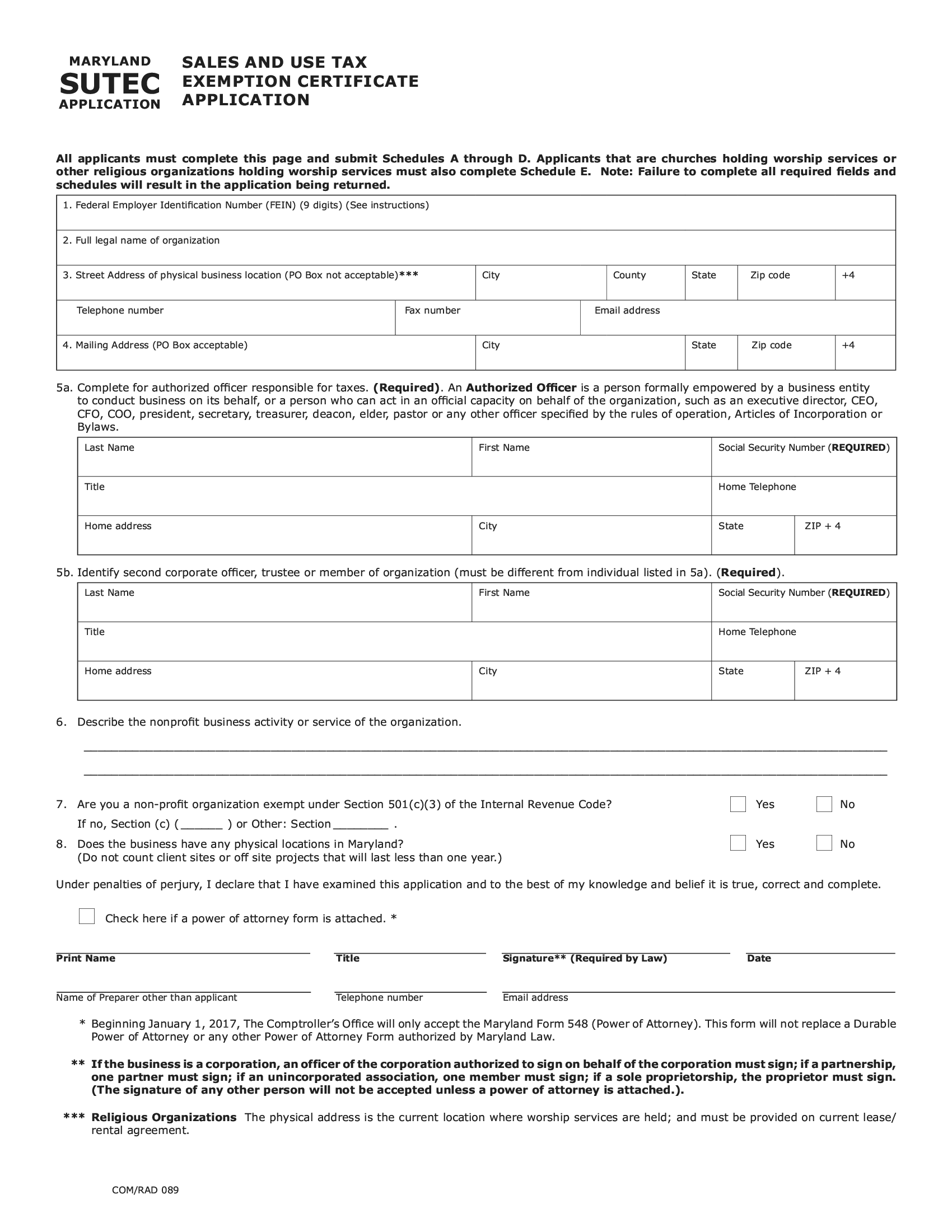 SUTEC Application. Sales and Use Tax Exemption Certificate Application