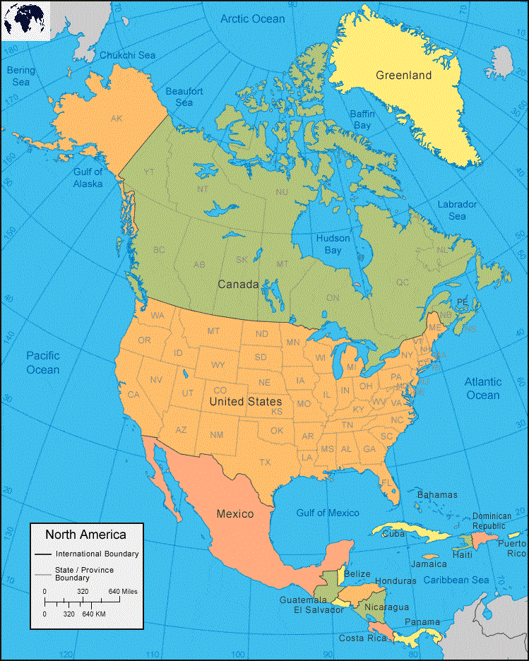 Printable Labeled Map of North America Political with Countries