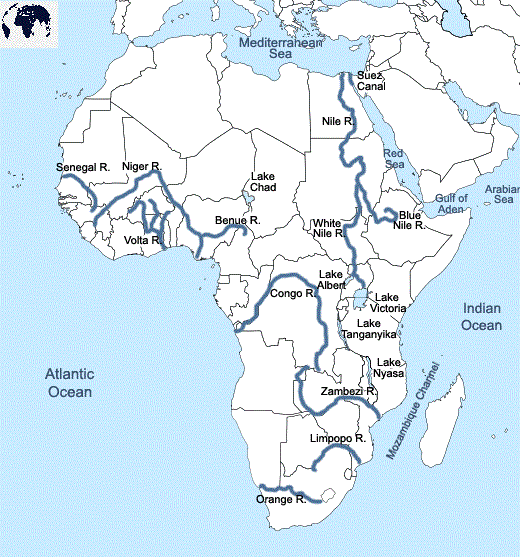 Map of Africa with Rivers Blank World Map