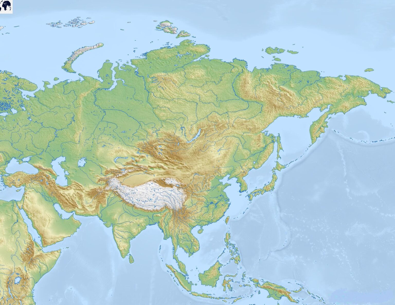 Free Printable Labeled Map of Asia Physical Template PDF