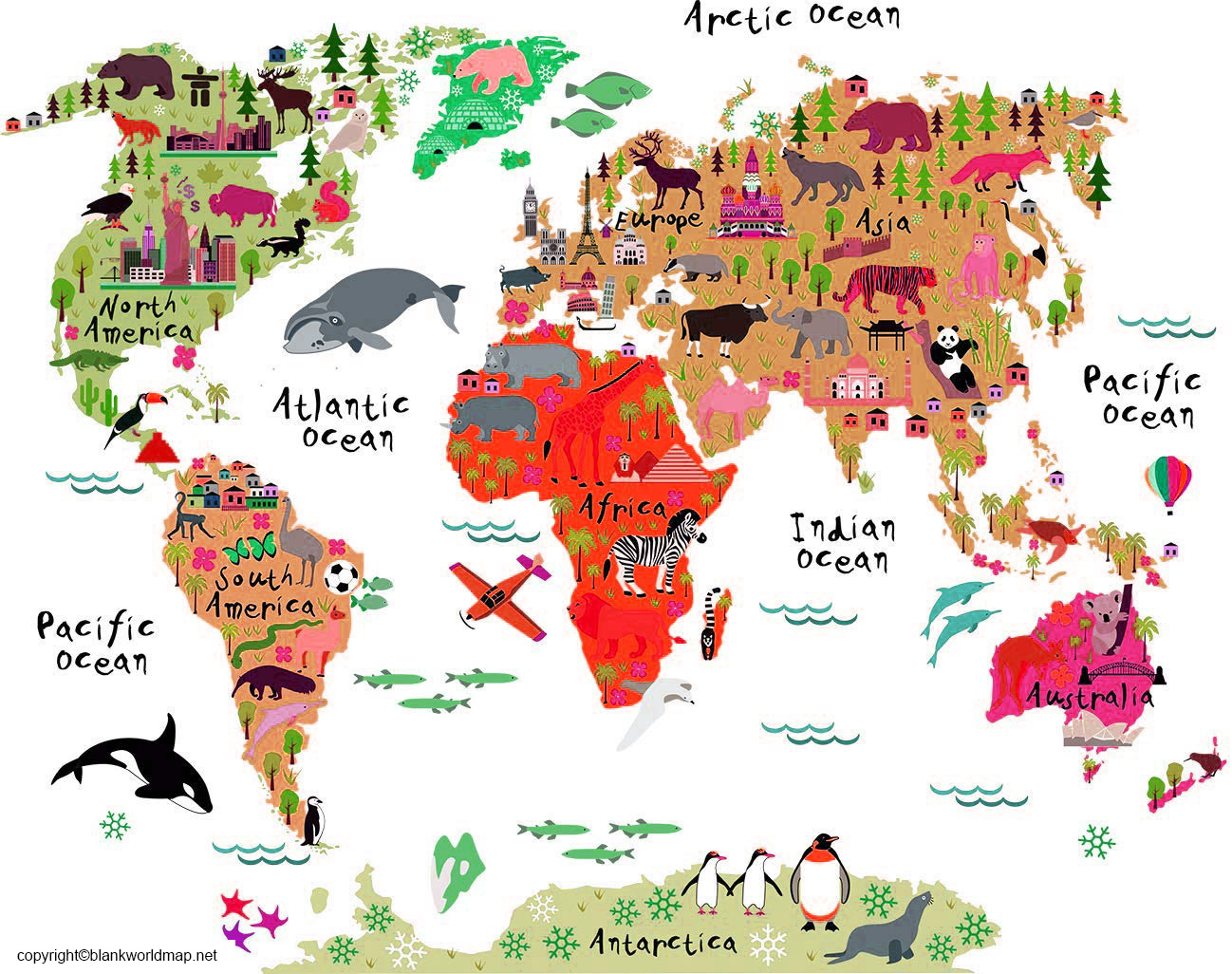 Printable World Map for kids | Map of World for Kids