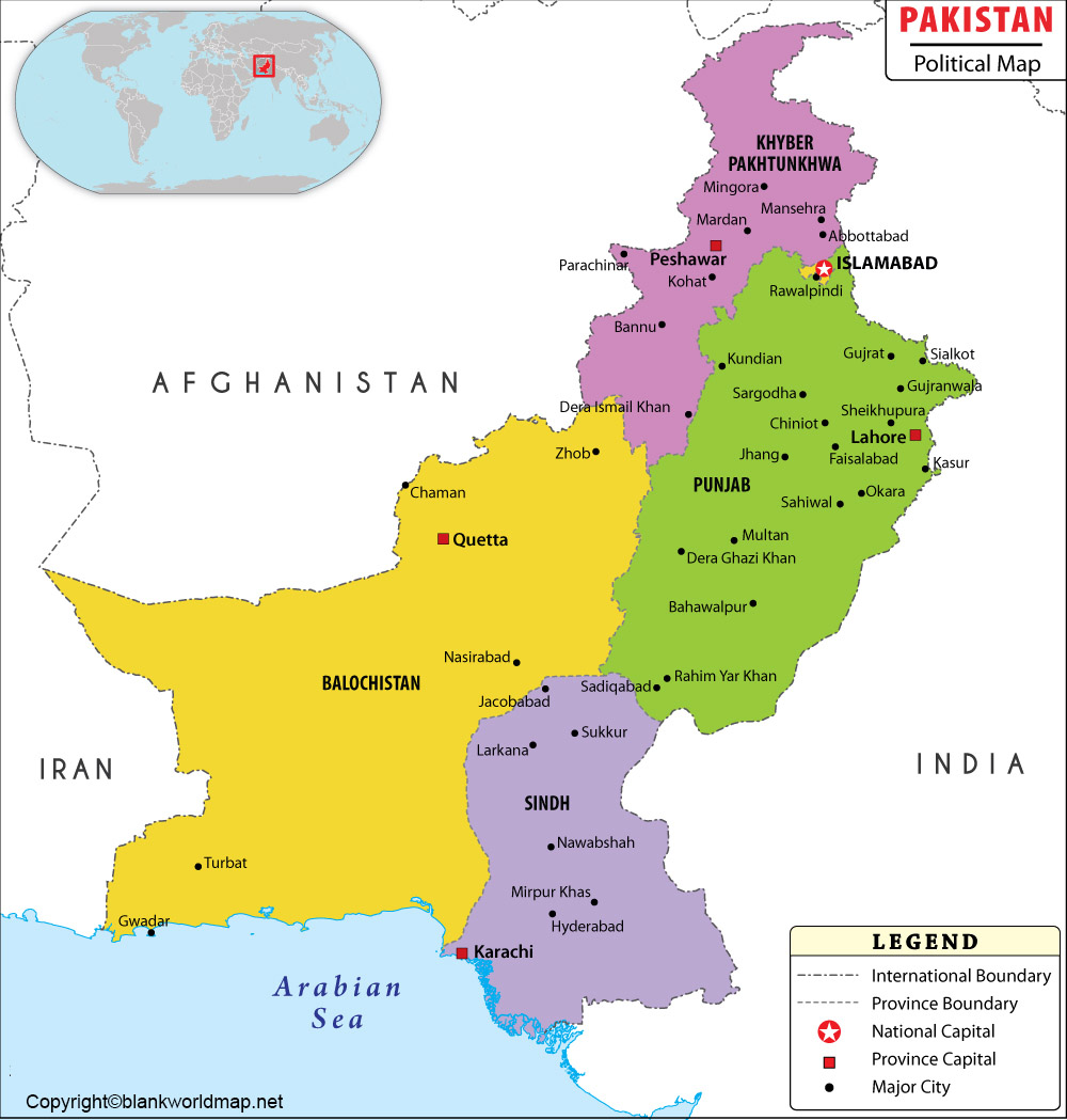 Labeled Map of Pakistan with States, Cities & Capital