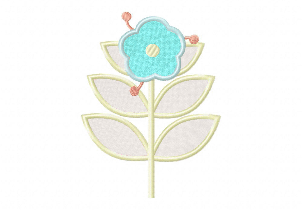 Simple Blue Flower Design Includes Both Applique and Stitched Blasto Stitch