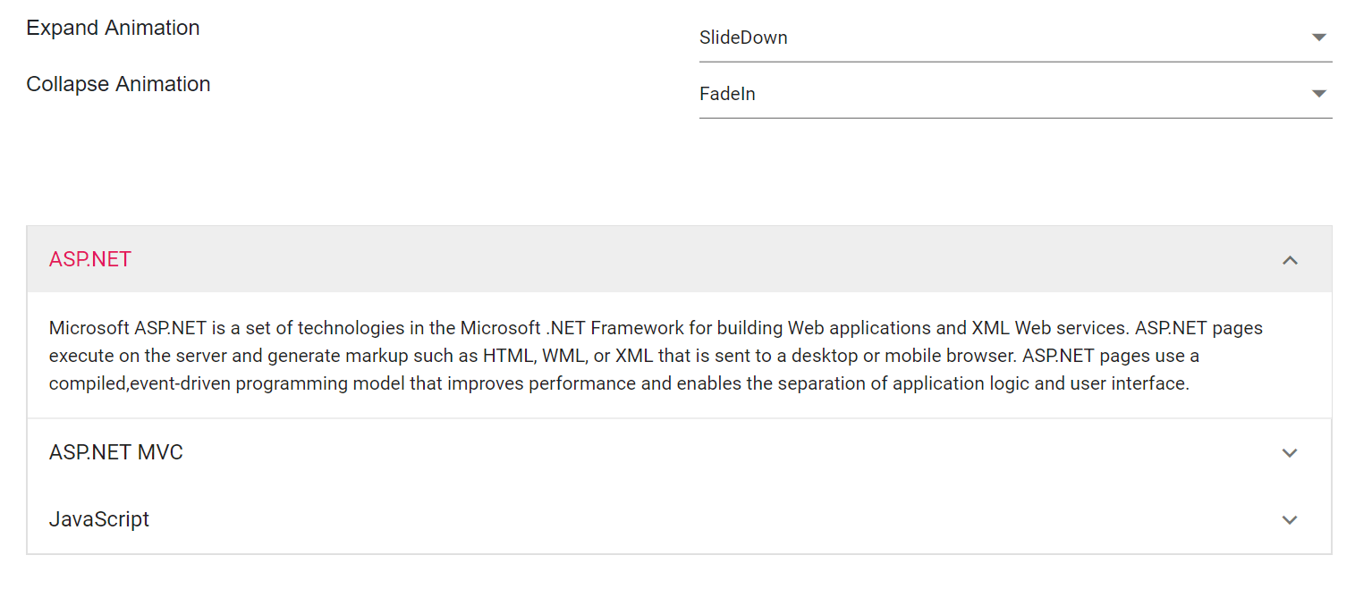 Animations in Blazor Accordion Component Syncfusion