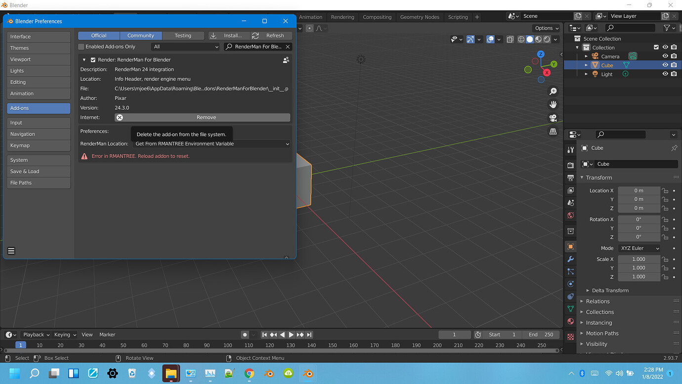 Error installing Renderman for blender Technical Support Blender