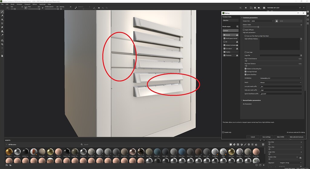 Wierd artifacts after baking maps (Substance Painter) Materials and