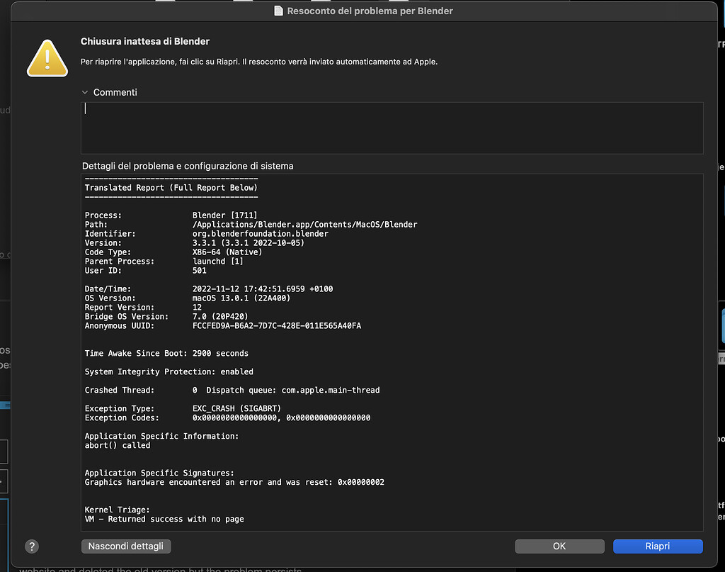 Can't open .blend file after updating to MacOs Ventura Technical