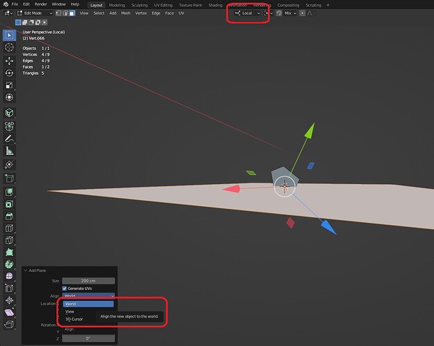 Align new geometry to local axes of object in edit mode Modeling