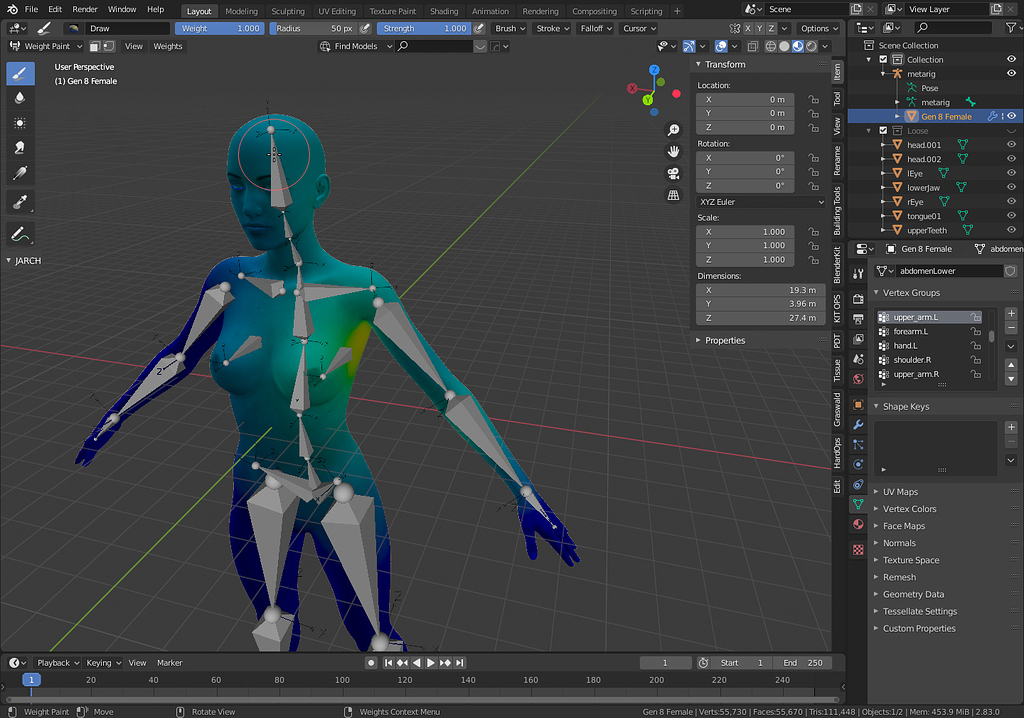 Armature with Automatic Weights ignoring mesh and overshooting