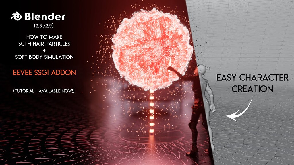 Blender How to make Scifi Particles + Soft Body Hair Simulation EEVEE SSGI Addon 4K