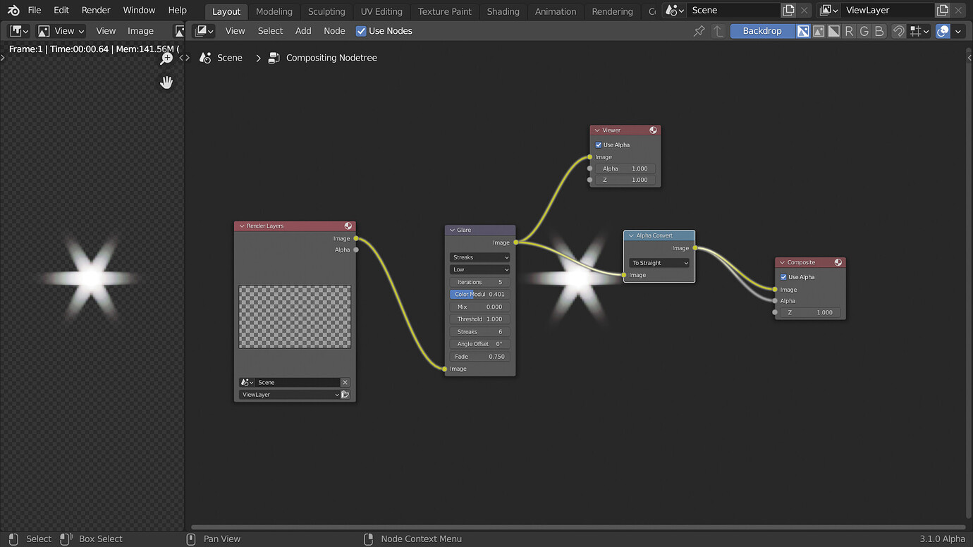 Why won't blender export glares with transparency?! why