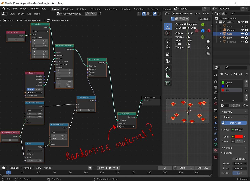 Geometry nodes randomize material on each instance? Basics