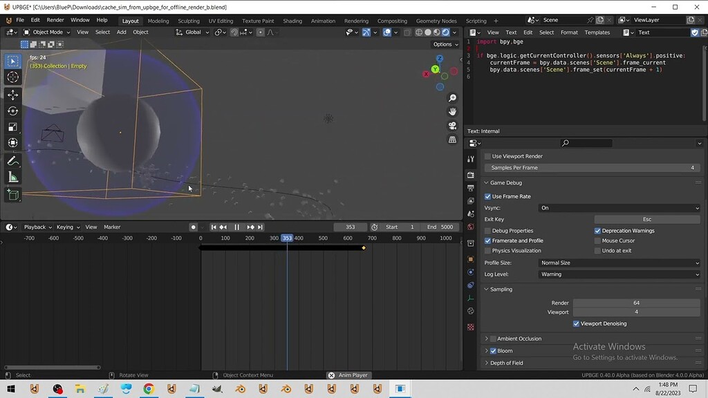 Recording Simulation nodes with interaction using keyboard via UPBGE