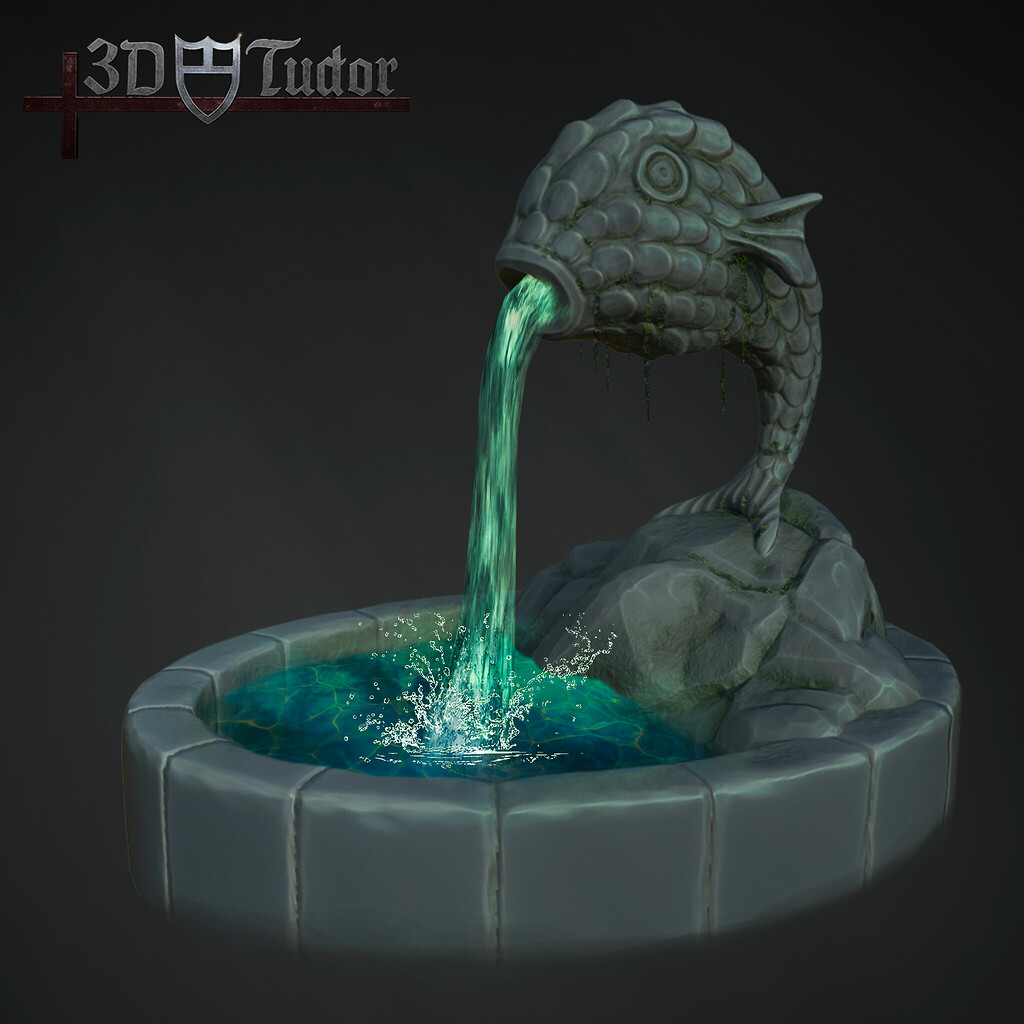 Stylized Fish Fountain 3D Model Blender 3.0 Zbrush Adobe Finished Projects