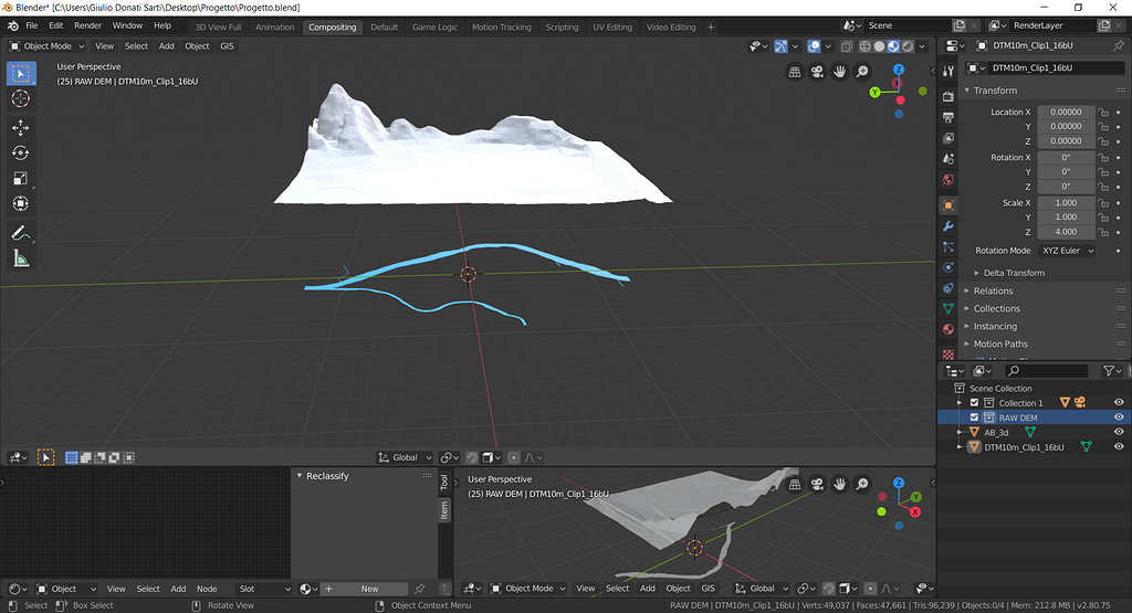 How to wrap perfectly a polygon mesh on terrain mesh? Compositing and