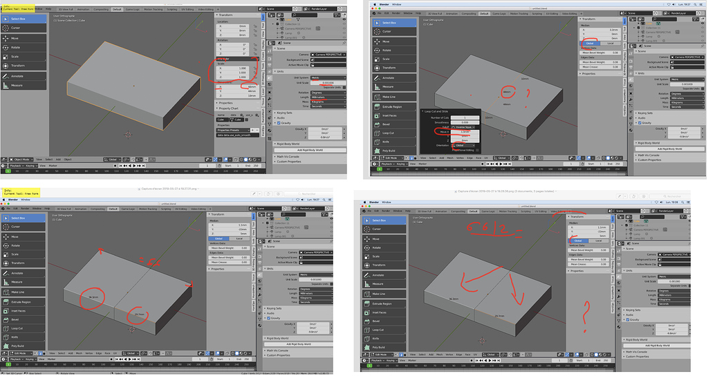 Blender 2,8 problem real units with loop cut edge slide Modeling