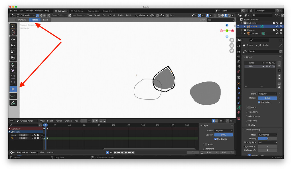 Grease Pencil, Edit Mode, Transform Fill how to use? Basics