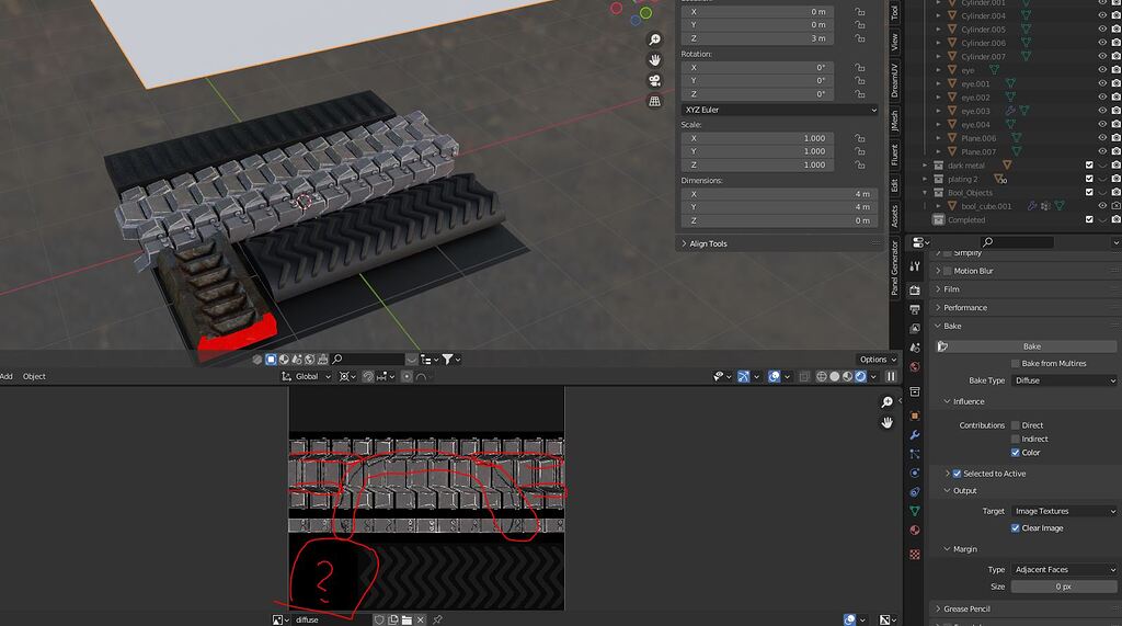 Artifacts when baking diffuse texture from objects onto a plane
