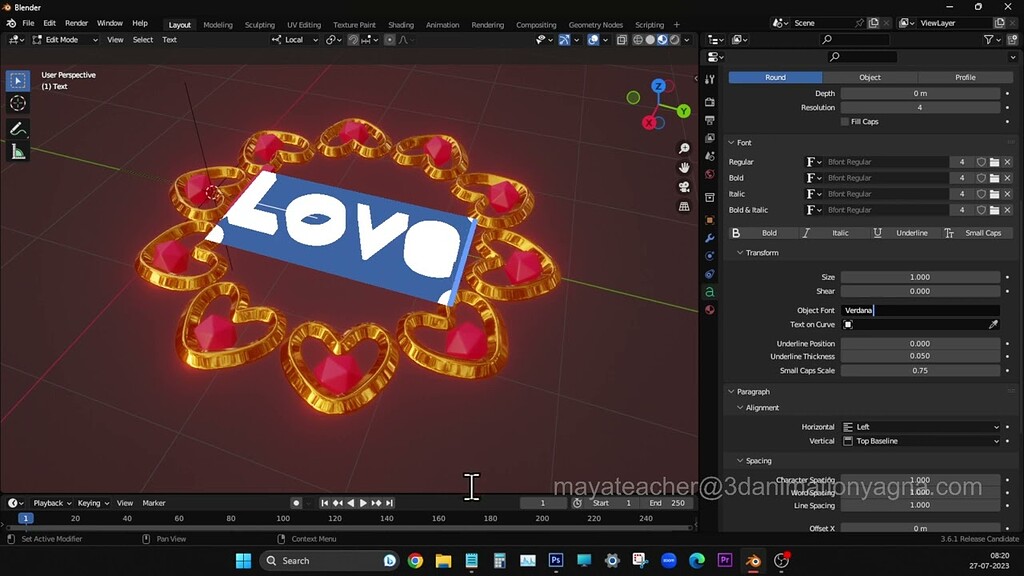 How, where to change the font type in blender Modeling Blender