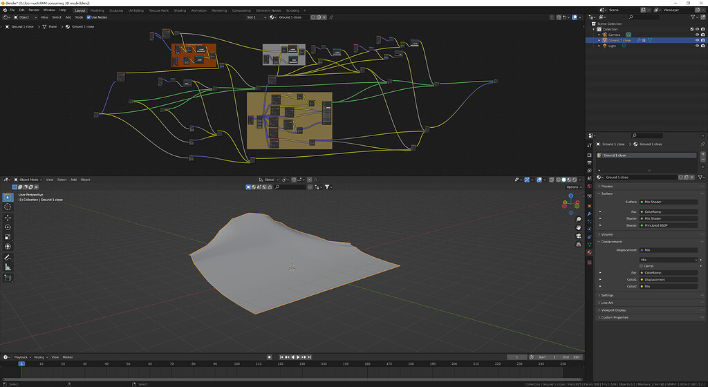 Simple 3D model all of a sudden uses too much RAM (in viewport or