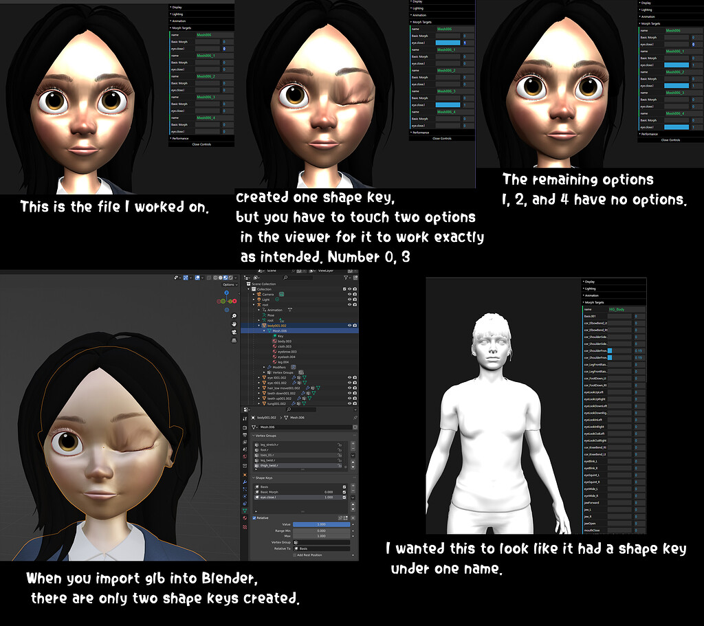 When exporting glTF from blender, multiple meshes appear in the morph