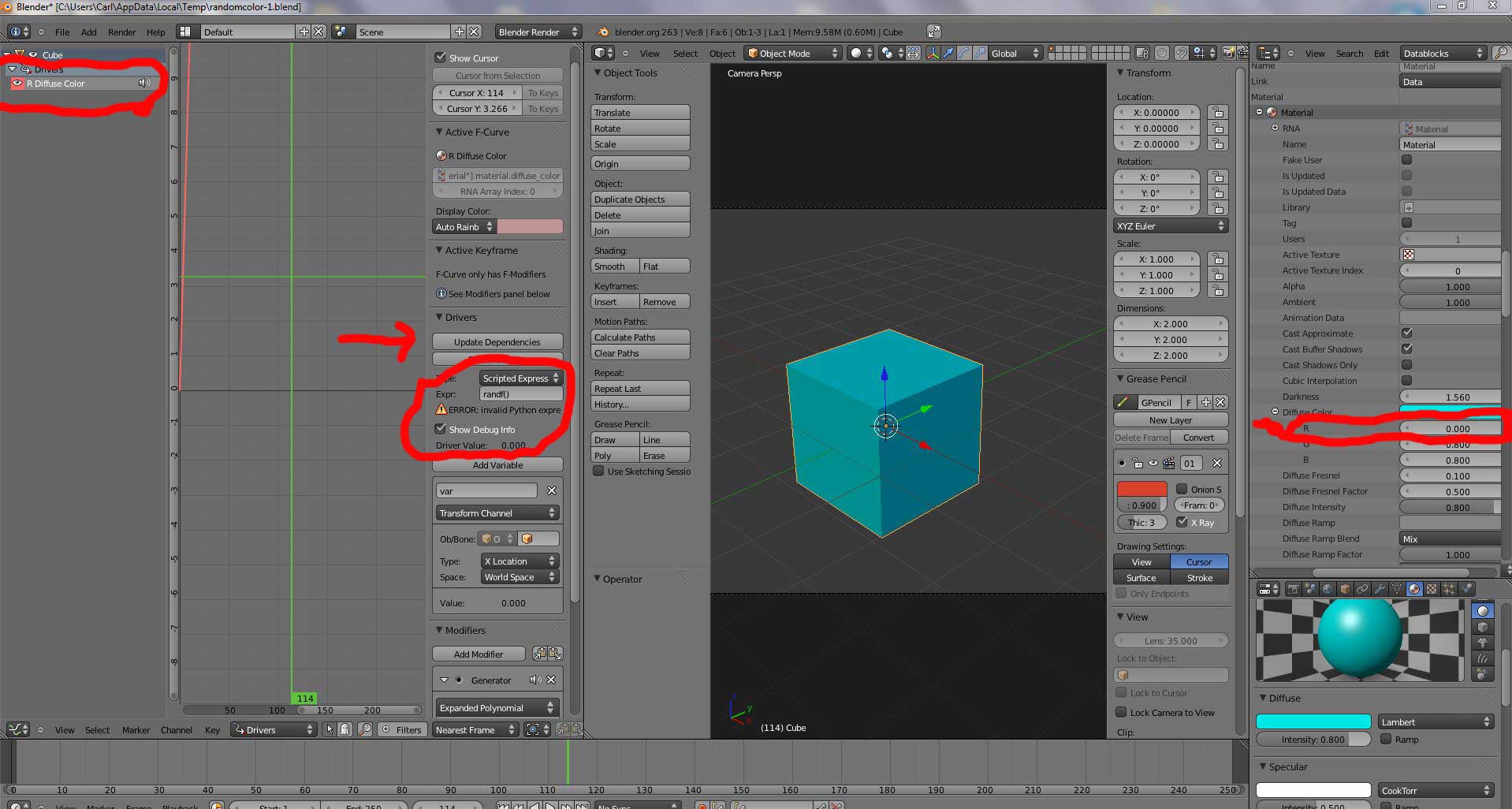 how to change colors randomly using drivers Python Support Blender