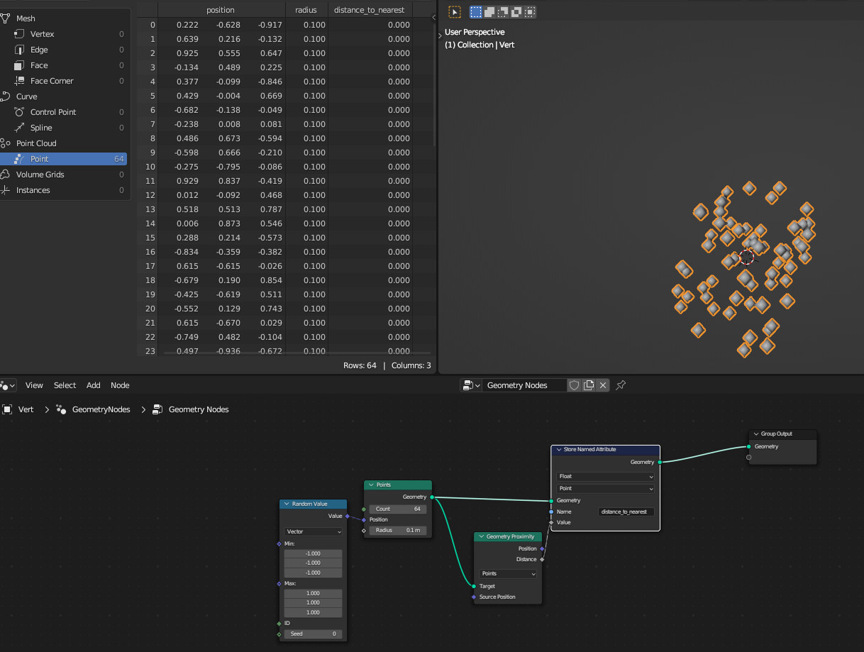Geometry nodes "sample by weighted distance" and "sample nearest that