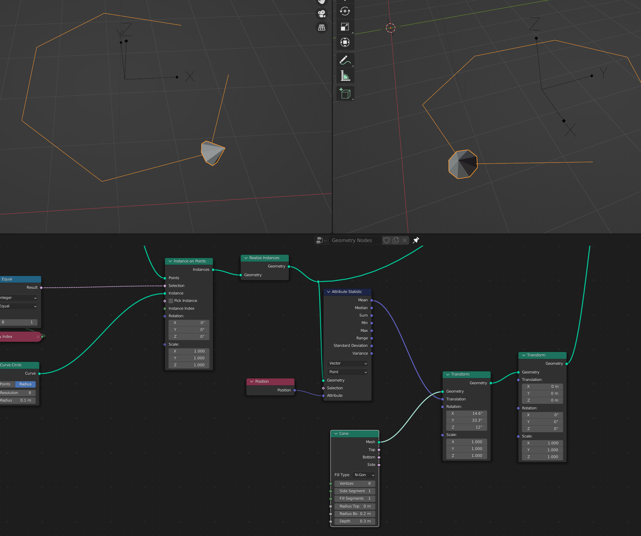 Geometry Nodes How to reset rotation pivot point? (After using Transform twice) Modeling